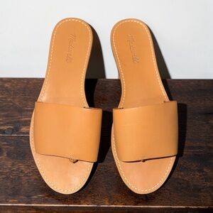 Madewell The Boardwalk Post Tan Leather Flat Slide Sandals Size 11